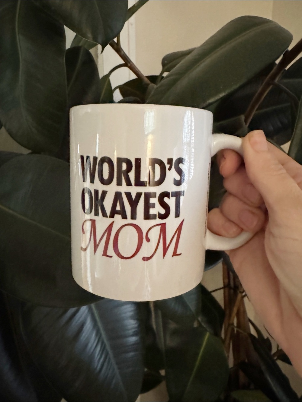 “World’s Okayest Mom” Typography White Coffee Mug